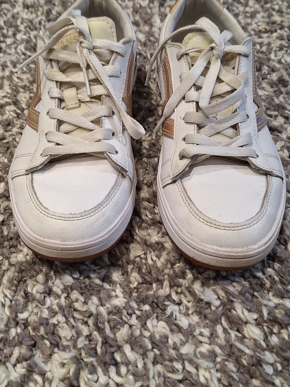 Vans Low-Top Lace-Up Sneakers in White with Tan Accent